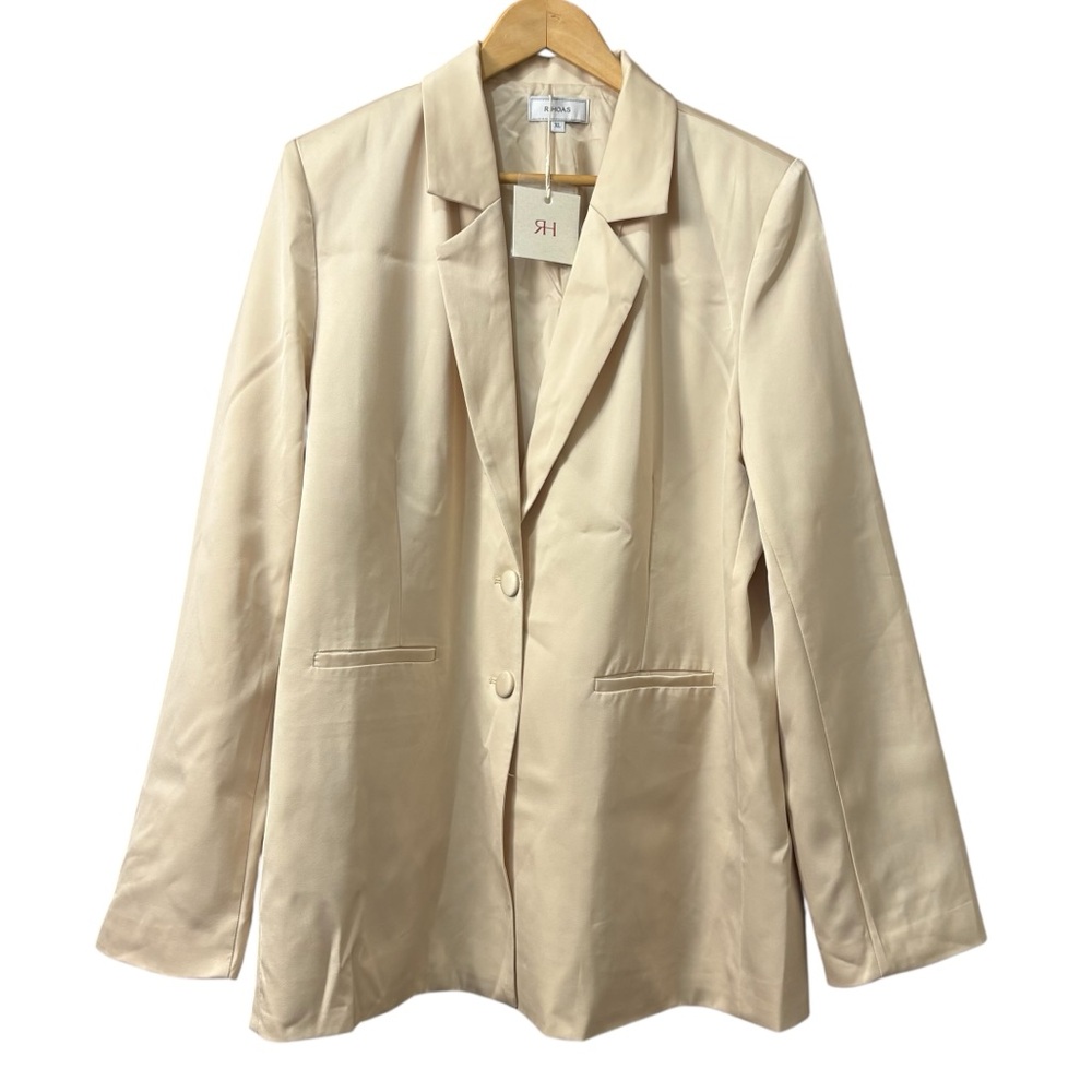 NEW RIHOAS Satin Ivory Beige Oversized Blazer Size XL